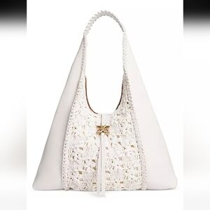 Sam Edelman White Faux Leather And Crochet Hobo Bag